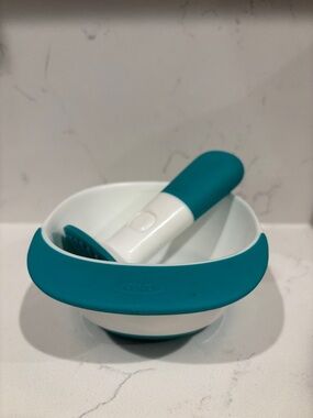 OXO Tot Baby Food Masher and Bowl - White and Teal